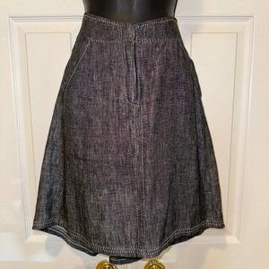 MAX STUDIO Gray Linen Blend Topstitch Back Pleats Pockets Front Zip Skirt 2